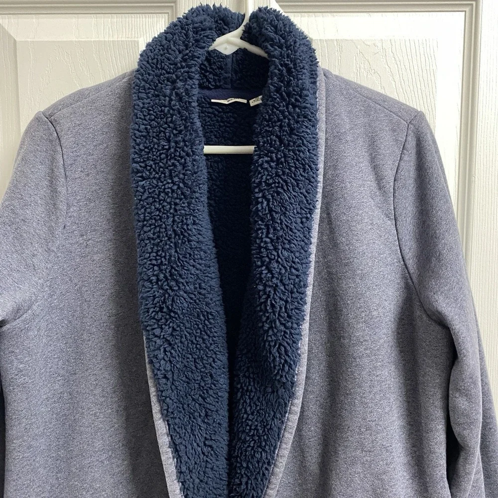 L.L. Bean‎ Sherpa Blue/Gray Women's Open Front Cozy Coat Cardigan Sweater Sz. M
